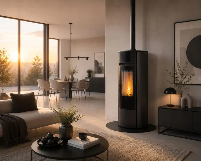 Kominek na pellet Klover Super 7 Air stal czarna