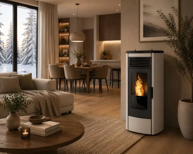 Kominek na pellet Klover Thermoaura stal kość słoniowa