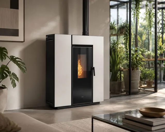 Kominek na pellet Klover Klin 80 Air stal kość słoniowa