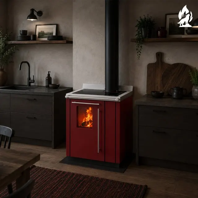 Wood-burning cooker Thermorossi Bosky 30 Square RtS steel bordo