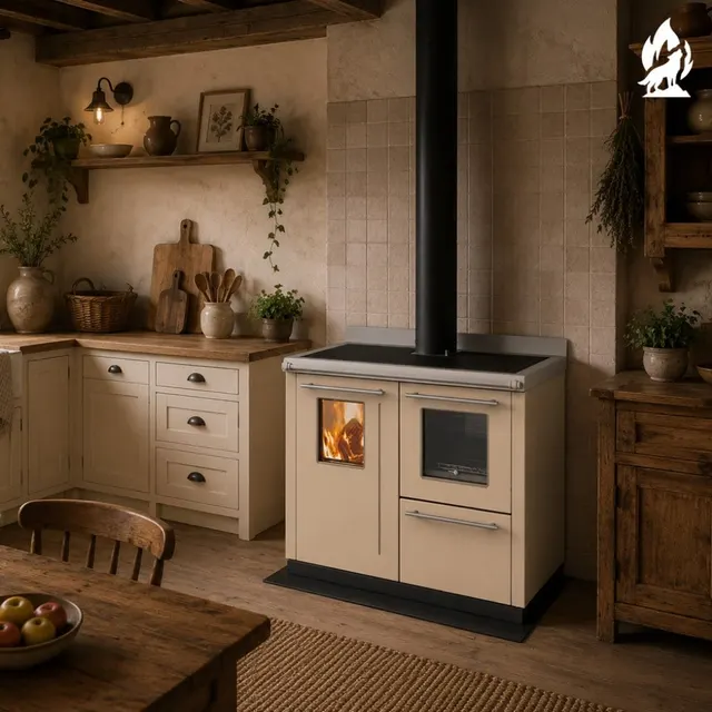 Wood-burning cooker Thermorossi Bosky F30 Square RtS steel beige