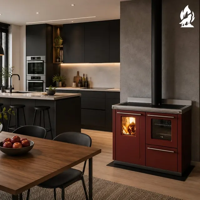 Wood-burning cooker Thermorossi Bosky F30 Square RtS steel bordo