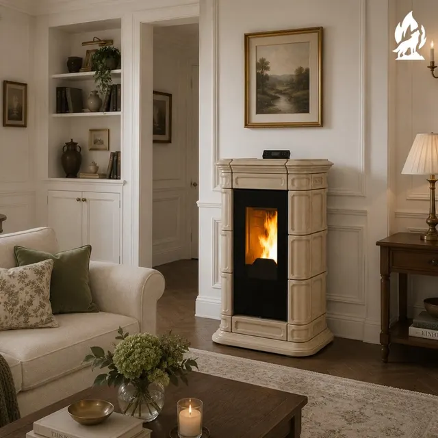 Kominek na pellet Thermorossi Saint Moritz Natural Plus ceramika kremowa