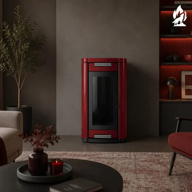 Kominek na pellet Moretti Design Prestige Aqua Style 26 stal bordowa
