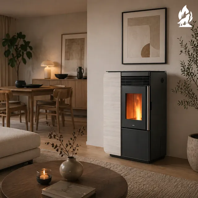 Kominek na pellet Nobis A10 Light Style Coax drewno białe