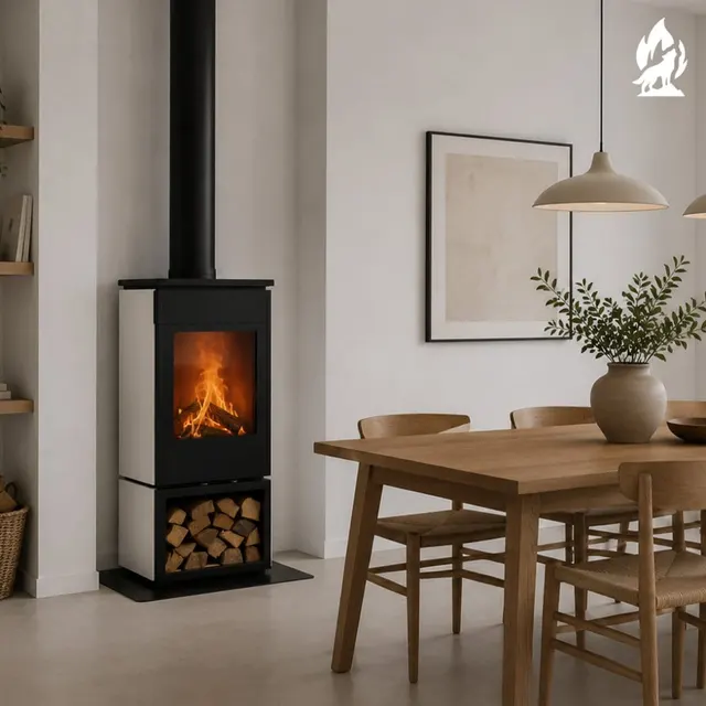Kominek na drewno Nobis 8/10 Flat 330 stal biała