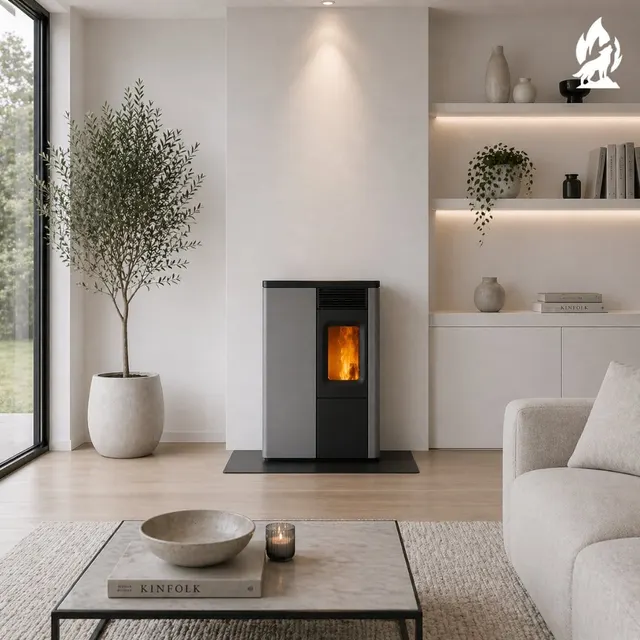 Kominek na pellet Nobis 6/9 N70 Slim V stal szara
