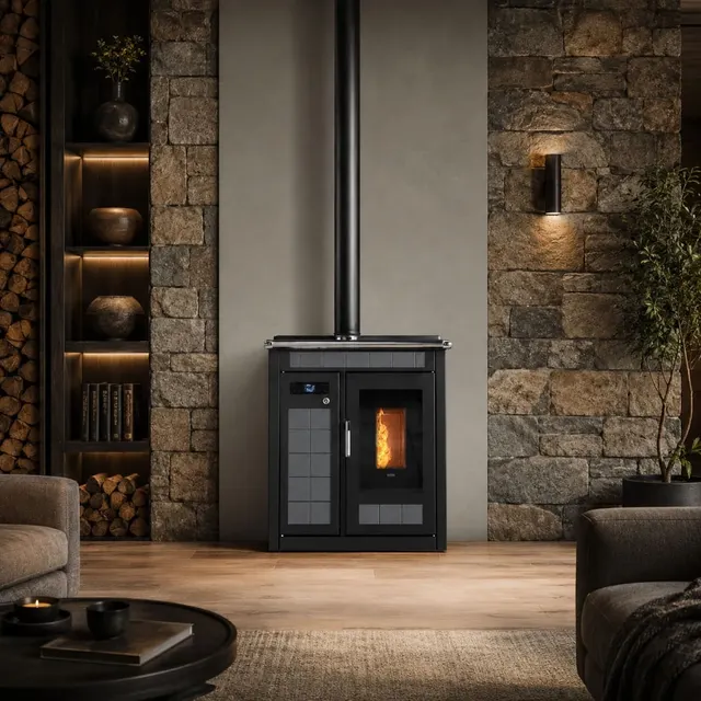 Kuchnia na pellet Klover Smart 80 Plus ceramika szara