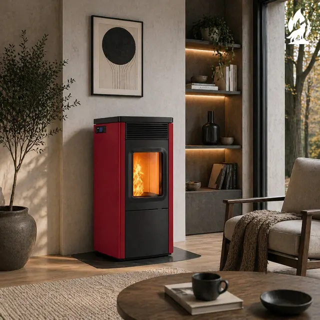 Kominek na pellet Nobis 6/9 N70 V stal bordowa