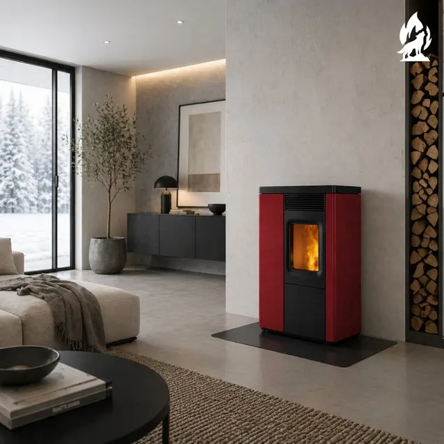 Kominek na pellet Nobis 6/9 N70 Slim V stal bordowa