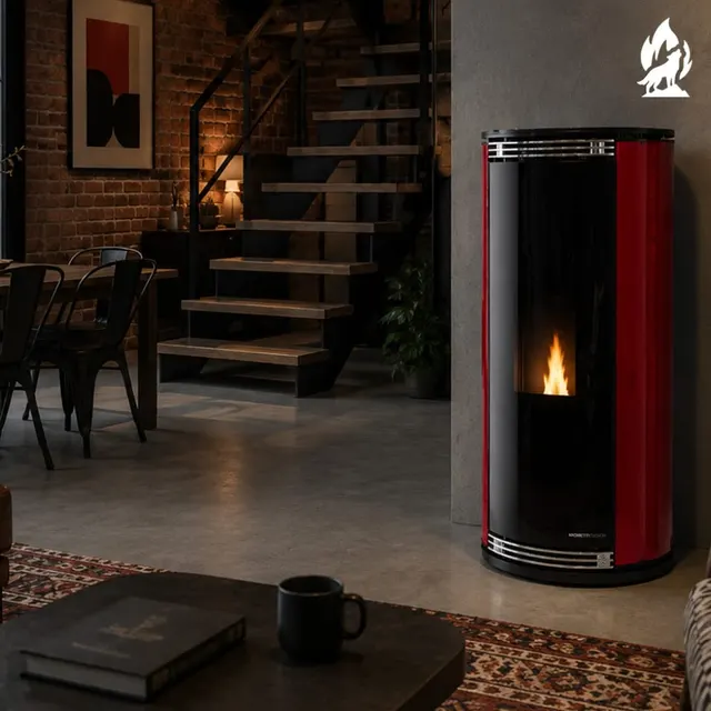 Kominek na pellet Moretti Design Globe Glass Relax 9 szkło bordowe