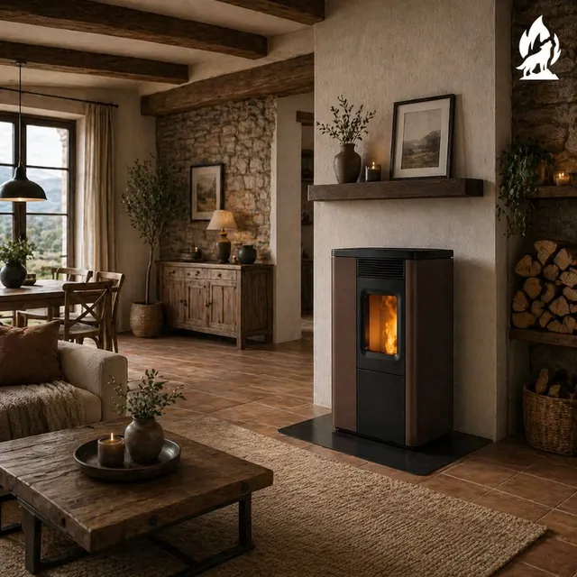 Kominek na pellet Nobis 6/9 N70 Slim V stal brązowa
