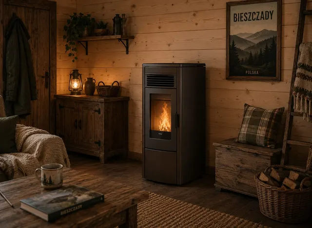 Kominek na pellet Klover Aura 120 Multi-Air stal brązowa