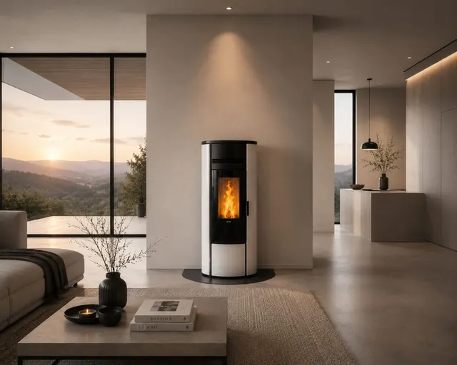 Kominek na pellet Klover Style 180 stal kość słoniowa