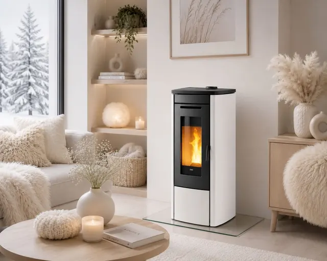 Kominek na pellet Klover Soft 80 Air stal kość słoniowa