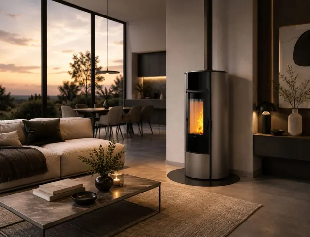 Kominek na pellet Klover Super 9 Air stal brązowa