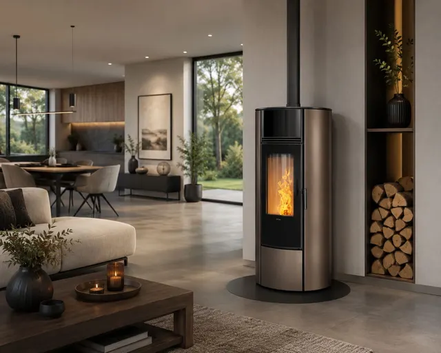 Kominek na pellet Klover Super 7 Air stal brązowa