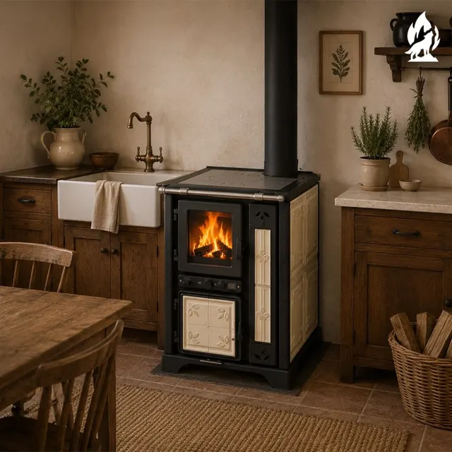 Wood-burning cooker Thermorossi Bosky 30 Fiori Maiolica beige