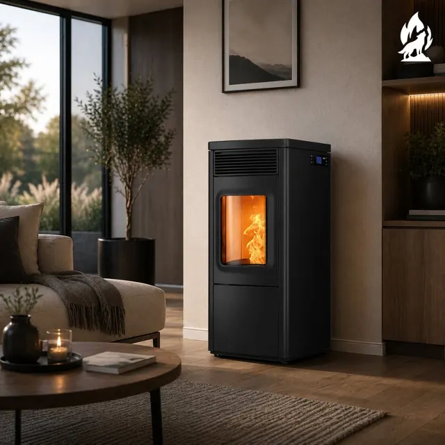 Kominek na pellet Nobis 6/9 N70 V stal czarna