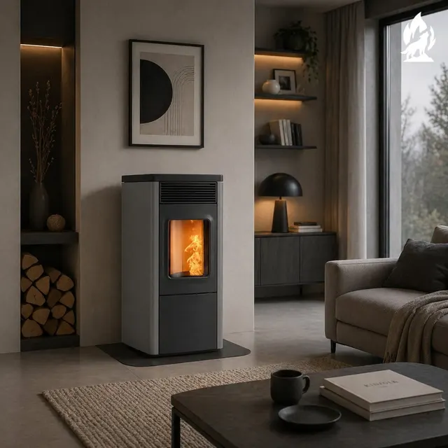 Kominek na pellet Nobis 6/9 N70 V stal szara