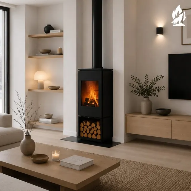 Kominek na drewno Nobis 8/10 Flat 300 stal czarna