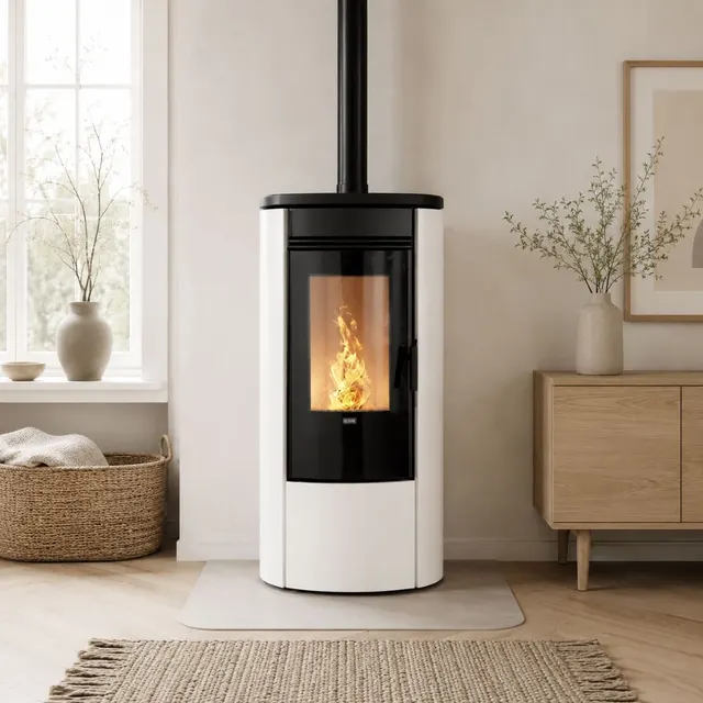 Kominek na pellet Klover Oblo Air stal kość słoniowa