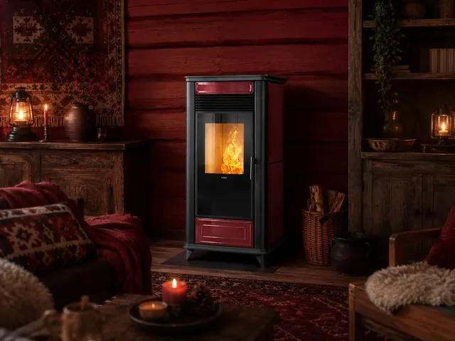 Kominek na pellet Klover Class 90 Air ceramika bordowa