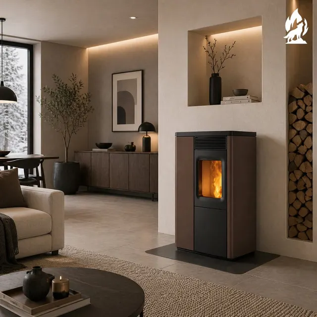Kominek na pellet Nobis 6/9 N70 Slim V stal brązowa
