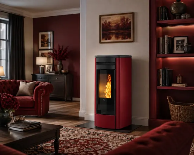Kominek na pellet Klover Style 140 stal bordowy
