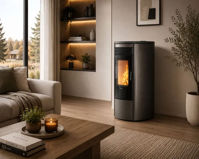 Kominek na pellet Klover Omega 120 Air stal czarna