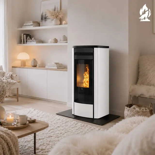 Kominek na pellet Klover Style 140 stal kość słoniowa