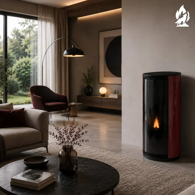 Kominek na pellet Moretti Design Trifolium Air szkło bordowe