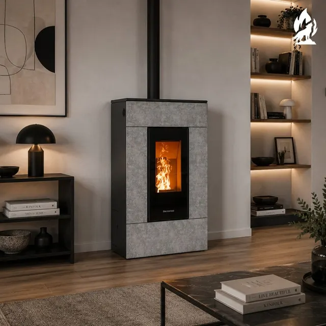 Kominek na pellet Thermorossi SlimQuadro Lumia gres szary