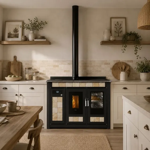 Kuchnia na pellet Klover Smart 120 Plus w kolorze ceramiki marmur saxum
