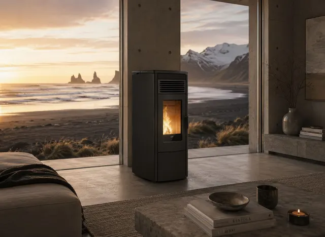 Kominek na pellet Klover Aura 120 Air stal czarna
