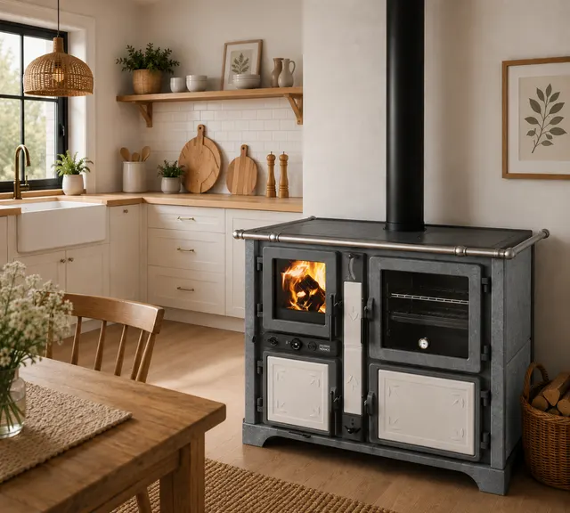 Wood-burning cooker Thermorossi Bosky F30 Fiori Maiolica beige