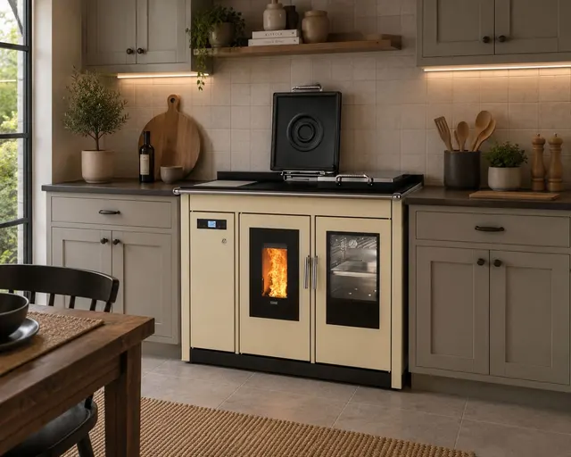 Kuchnia na pellet Klover Smart 120 BT w kolorze kremowym
