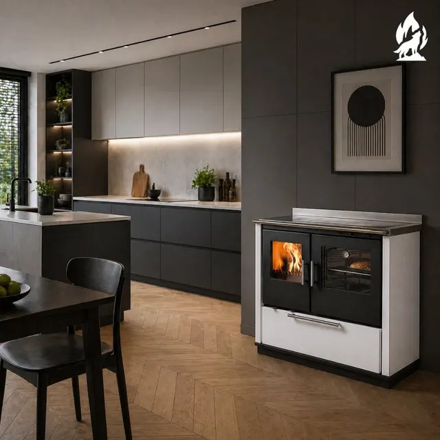Wood-burning cooker Nobis Ogla 90 steel white