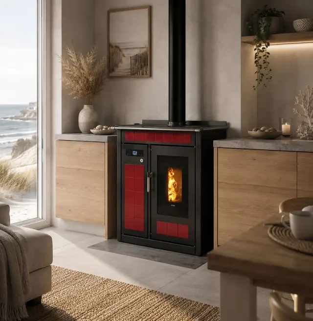 Kuchnia na pellet Klover Smart 80 Plus ceramika bordowa