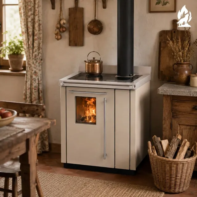Wood-burning cooker Thermorossi Bosky 30 Square steel beige