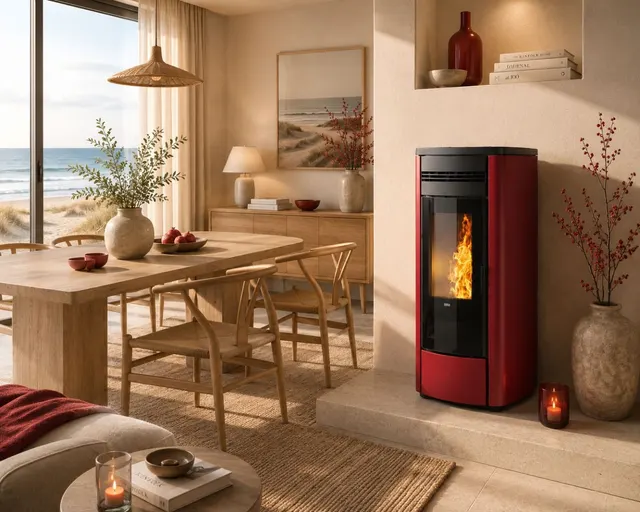 Kominek na pellet Klover Style 140 stal bordowy