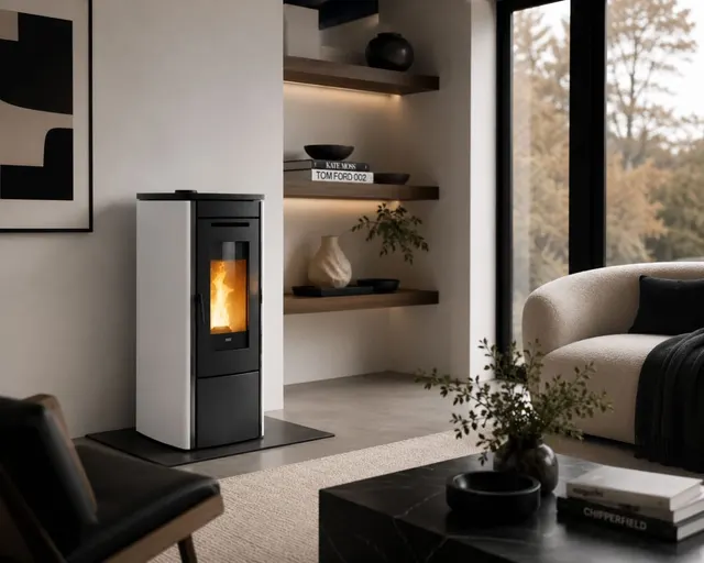 Kominek na pellet Klover Soft 100 Air stal kość słoniowa