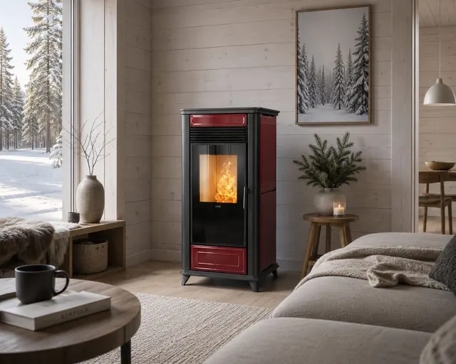 Kominek na pellet Klover Class 90 Air ceramika bordowa