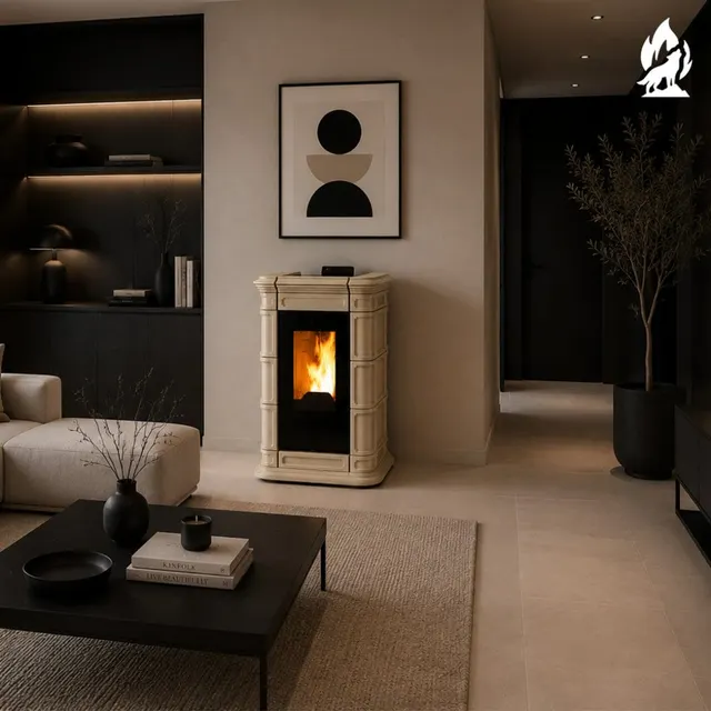 Kominek na pellet Thermorossi Saint Moritz PIDRA14 ceramika kremowa