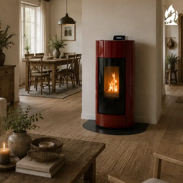 Kominek na pellet Thermorossi Chic Natural Plus ceramika bordowa