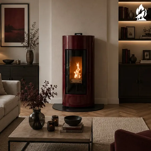 Kominek na pellet Thermorossi Chic Natural Plus ceramika bordowa