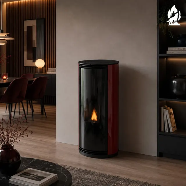 Kominek na pellet Moretti Design Trifolium Air szkło bordowe
