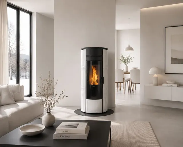 Kominek na pellet Klover Style 180 Plus ceramika  kość słoniowa