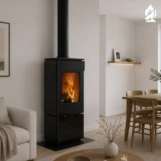 Kominek na drewno Nobis 8/10 Flat 300 stal czarna