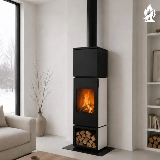 Kominek na drewno Nobis 8/10 Flat 330 stal biała